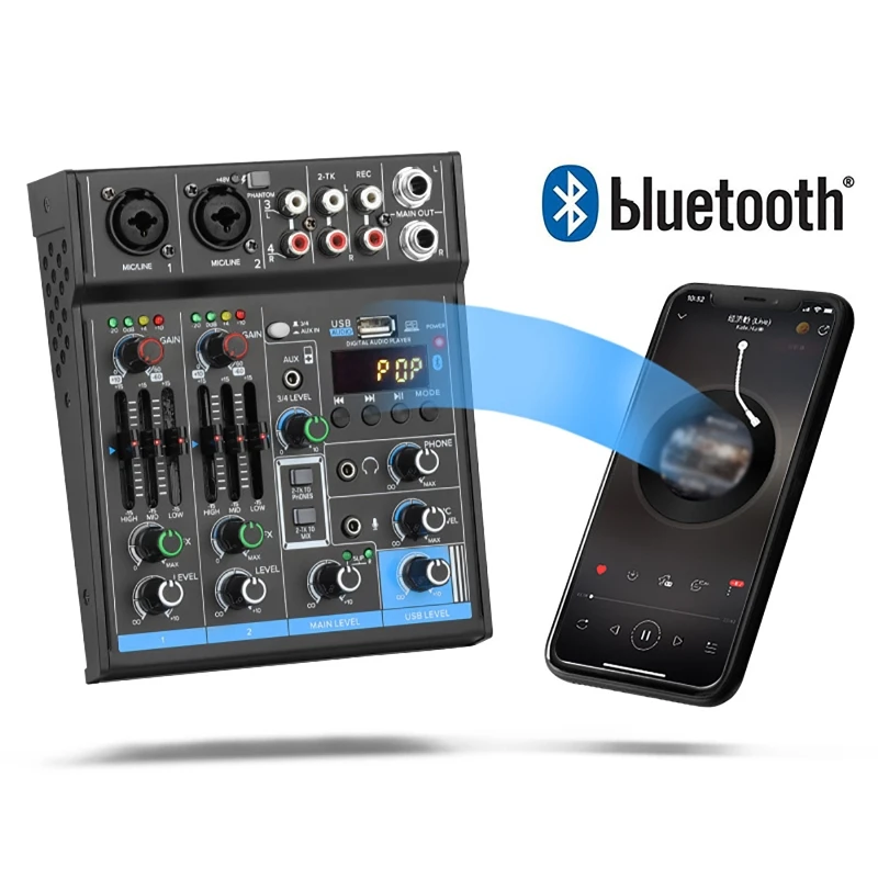 4 Channel nganjëherë Audio Mikser Bluetooth Mini Kartë të Shëndoshë Audio, DJ 16 Dixhitale Efektet USB Regjistrimin Zhurmë Uljen e Tastierë Për të Kënduar . ' - ' . 0