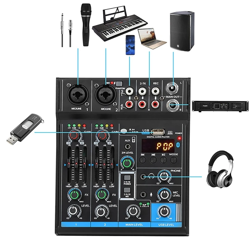 4 Channel nganjëherë Audio Mikser Bluetooth Mini Kartë të Shëndoshë Audio, DJ 16 Dixhitale Efektet USB Regjistrimin Zhurmë Uljen e Tastierë Për të Kënduar . ' - ' . 1
