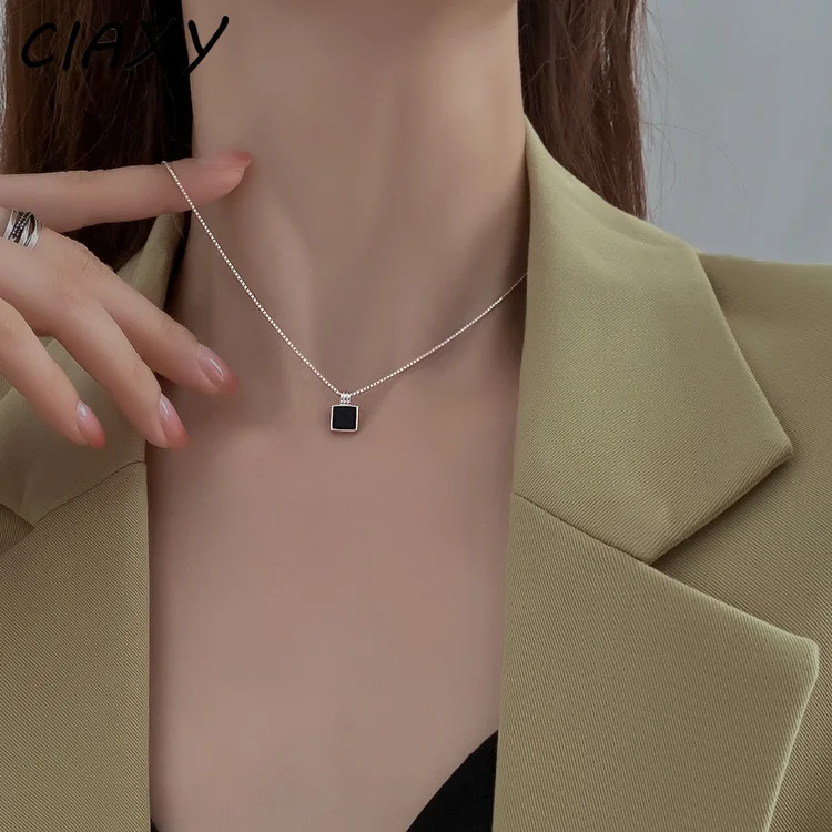 CIAXY Argjendi Ngjyra e Zezë Sheshin Necklaces për Gratë 2022 Modës Clavicle Kuti Zinxhirë Choker Thjeshtë Bizhuteri collares par mujer . ' - ' . 0