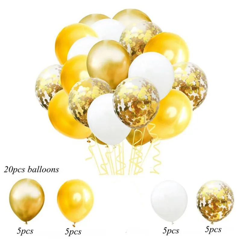 20pcs 12inch Metalike Konfeti Ajrit Latex Balona Me Fjongo Ditëlindjeje të Heliumit Tullumbace Dekorata Dasmës Festival Balon . ' - ' . 2