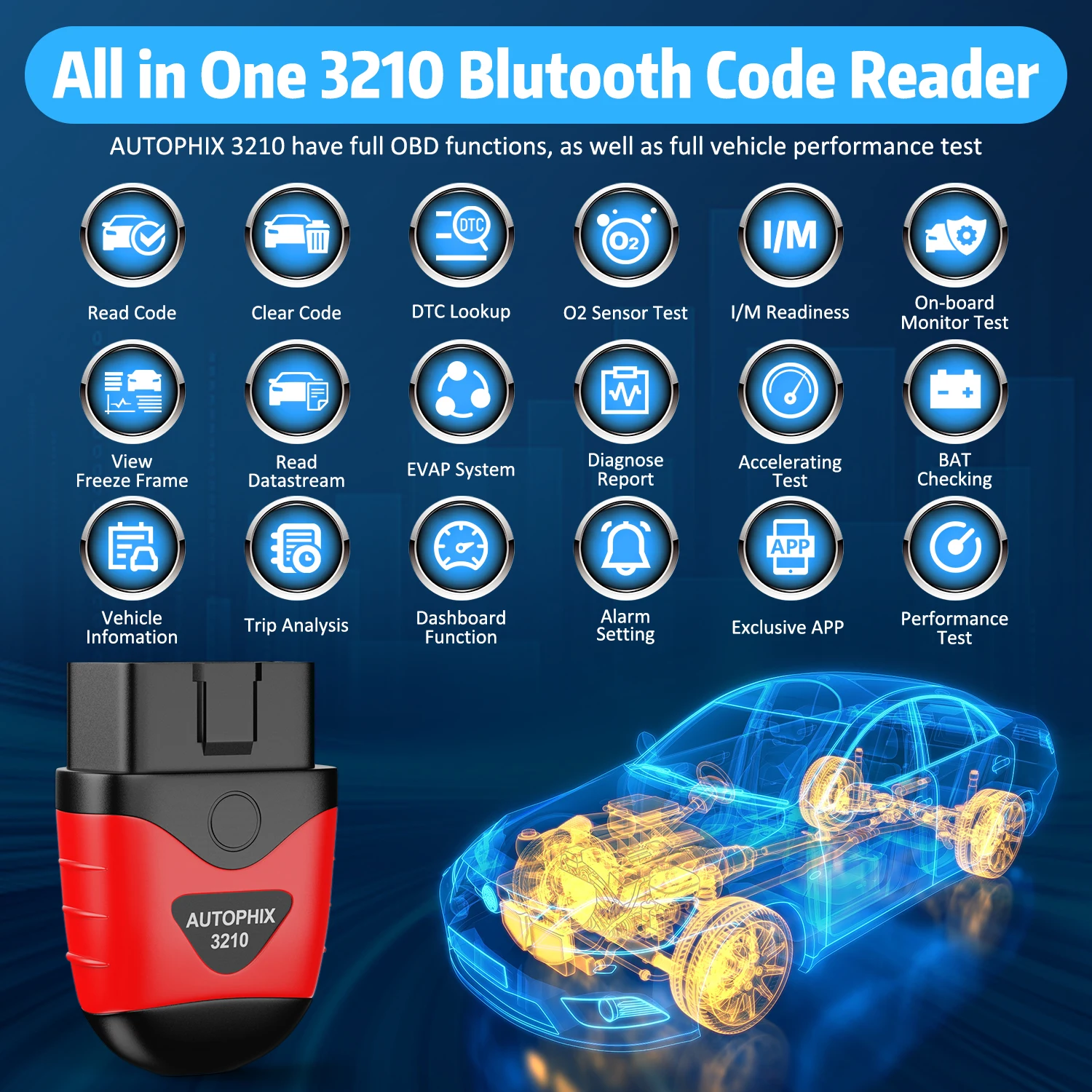 AUTOPHIX 3210 Bluetooth OBD2 Skaner Makinë Kodin Lexues OBD 2 Diagnostike Scan Mjetet e Baterisë Test Alarmi Vendosjen Testin e Performancës . ' - ' . 1