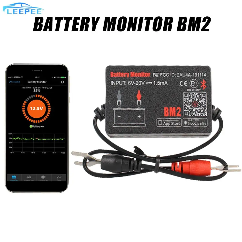 Me Alarm Mjet Diagnostik të Tensionit të Akuzuar Cranking Test Bateri Makine Monitoruar 12V për Android IOS Telefon BM2 Bluetooth 4.0 . ' - ' . 0