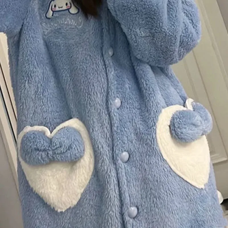 Sanrio Ime Melodi Kuromi Cinnamonll Nightgown Anime Kawaii Cartoon Natën E Mantelit Pantallona Kostum Të Dimrit Thickened Qeth Dimrit Pajama . ' - ' . 5