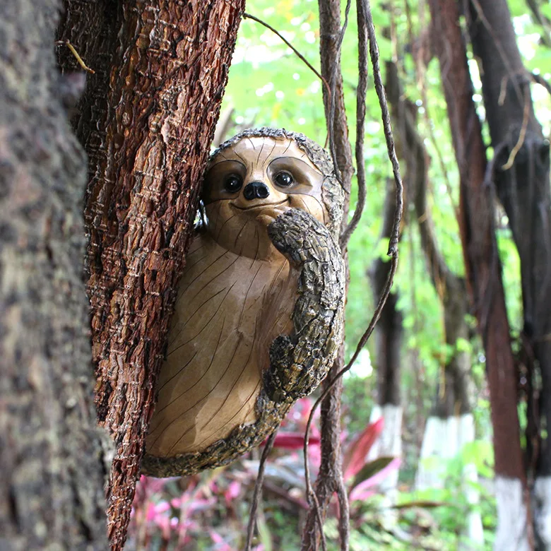 Real Pemë Sloth Kopsht Statuja Kopsht Stolitë Sloth Ngjitje Rrëshirë E Pemës Hugger Dhe Peeker Kafshëve Për Oborrin Lëndinë Dekor Në Shtëpi . ' - ' . 2