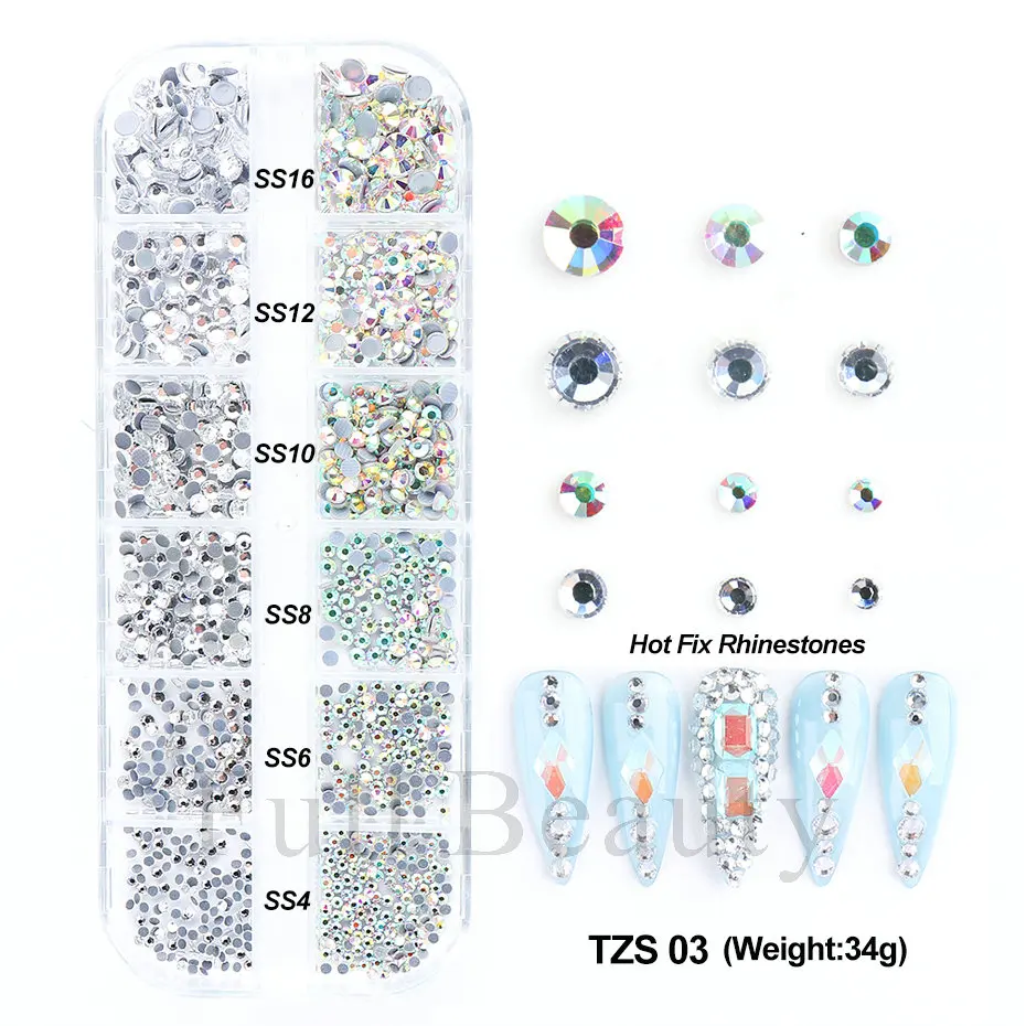 12 Rrjetet e AB Kristale Rhinestones Gozhdë Bukuri të FlatBack Vezullim Nail Art Gems Dekorimin e Nxehtë të Rregulluar Diamanti DIY Pajisje CH1883-1 . ' - ' . 5