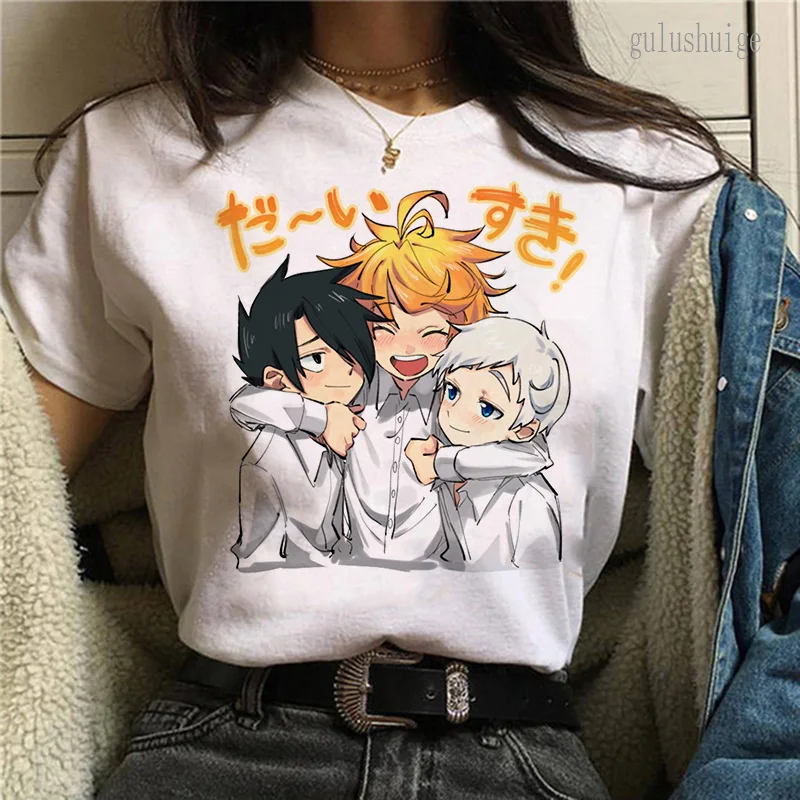 E Premtuar Neverland Print T Shirt Burra Cute Anime Japoneze Tshirt Emma Norman Ray Harajuku Cartoon Grafike T-shirt Unisex Tee . ' - ' . 2