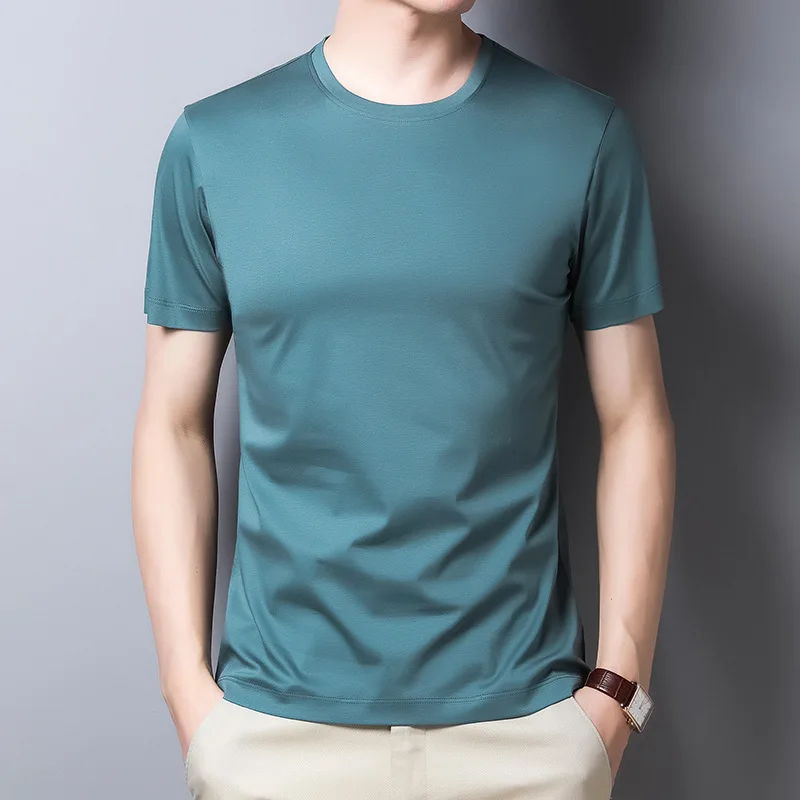 Verën e moshës së Mesme e Njerëzve të Dyfishtë Mercerized Pambuku Raundin Qafë të Shkurtër me mëngë të gjata T-shirt të Ngurta me Ngjyra Korean Version për Meshkuj T-shirt . ' - ' . 0