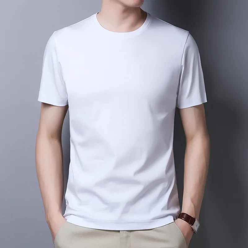 Verën e moshës së Mesme e Njerëzve të Dyfishtë Mercerized Pambuku Raundin Qafë të Shkurtër me mëngë të gjata T-shirt të Ngurta me Ngjyra Korean Version për Meshkuj T-shirt . ' - ' . 1