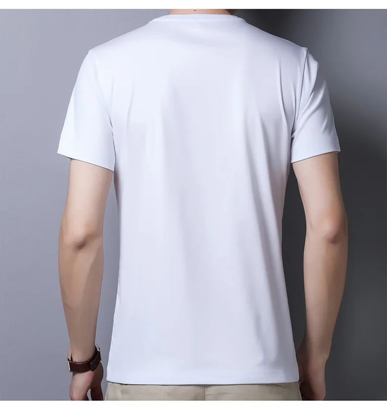 Verën e moshës së Mesme e Njerëzve të Dyfishtë Mercerized Pambuku Raundin Qafë të Shkurtër me mëngë të gjata T-shirt të Ngurta me Ngjyra Korean Version për Meshkuj T-shirt . ' - ' . 5