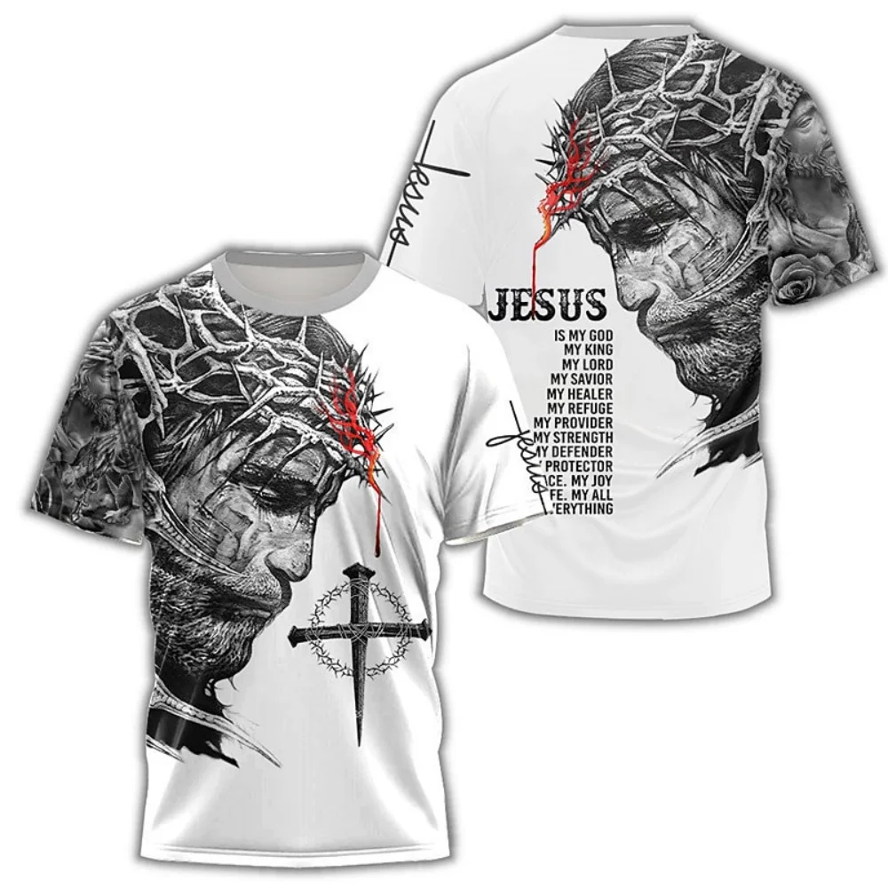 Jezusi T-Shirt Për Meshkujt 2023 Verës Jezusi Kryq 3d Shtypjen e Shkurtër Nivel të Lirshme Breathable Krye Tee 6xl Modës Këmisha Meshkuj Rrobat . ' - ' . 0