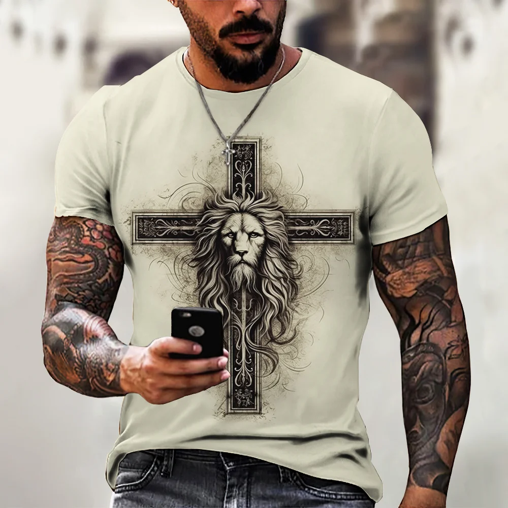 Jezusi T-Shirt Për Meshkujt 2023 Verës Jezusi Kryq 3d Shtypjen e Shkurtër Nivel të Lirshme Breathable Krye Tee 6xl Modës Këmisha Meshkuj Rrobat . ' - ' . 1
