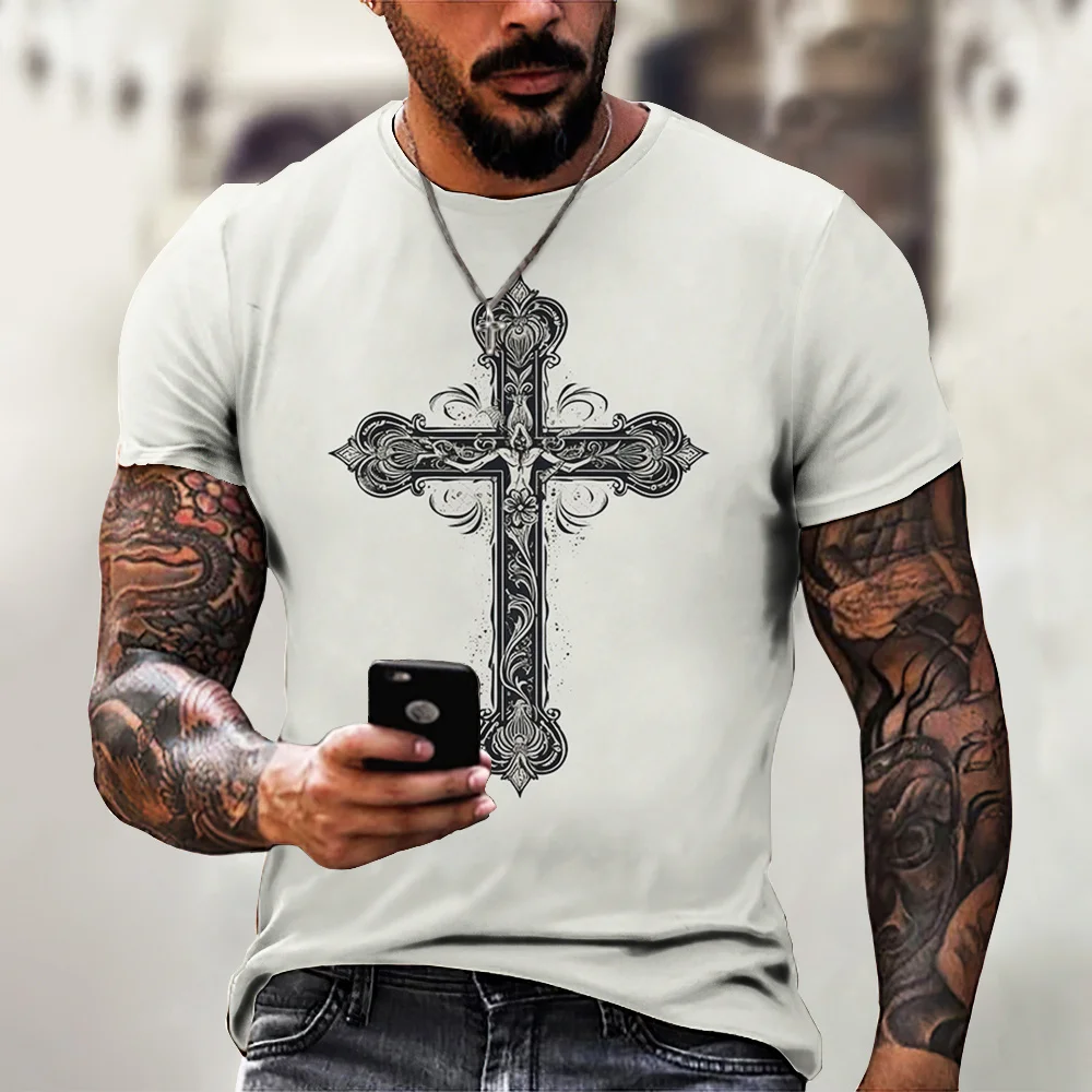 Jezusi T-Shirt Për Meshkujt 2023 Verës Jezusi Kryq 3d Shtypjen e Shkurtër Nivel të Lirshme Breathable Krye Tee 6xl Modës Këmisha Meshkuj Rrobat . ' - ' . 3