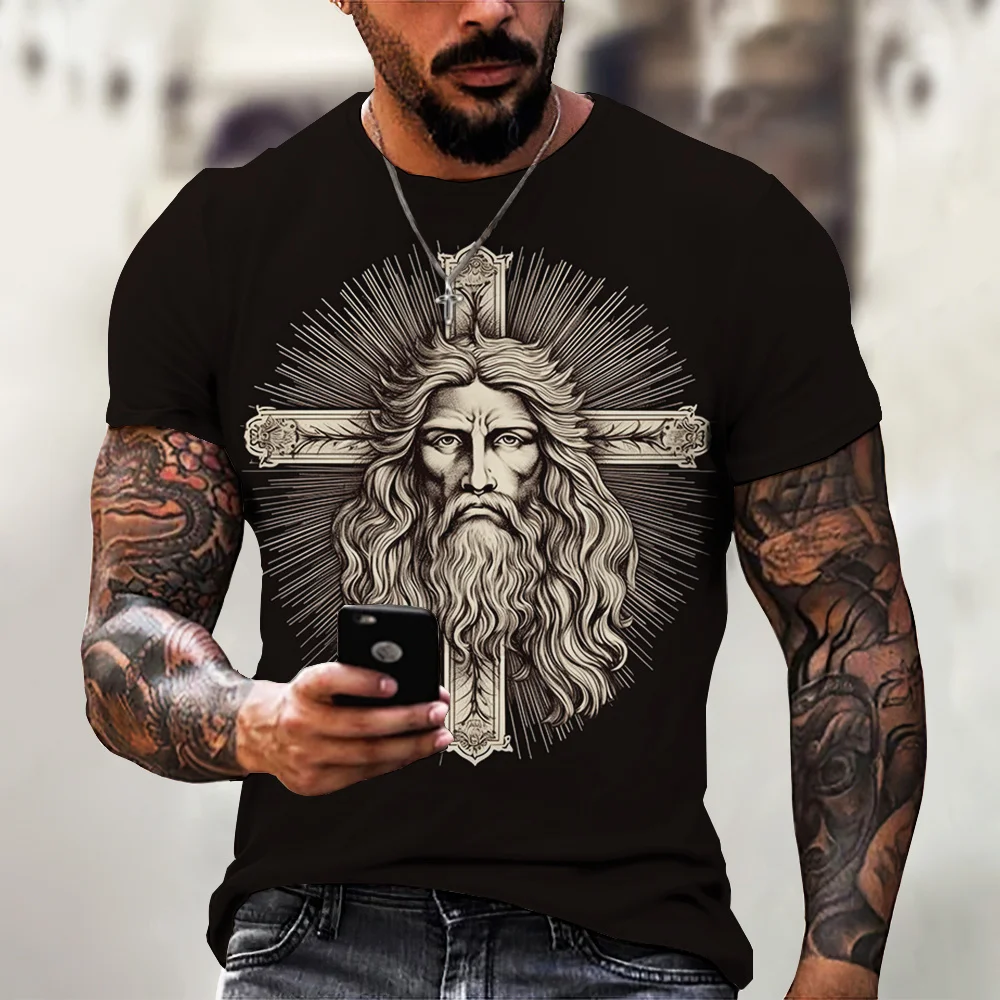 Jezusi T-Shirt Për Meshkujt 2023 Verës Jezusi Kryq 3d Shtypjen e Shkurtër Nivel të Lirshme Breathable Krye Tee 6xl Modës Këmisha Meshkuj Rrobat . ' - ' . 4