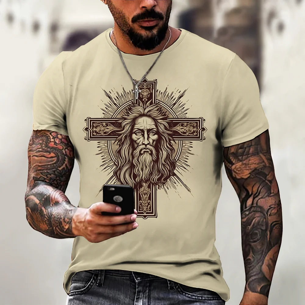 Jezusi T-Shirt Për Meshkujt 2023 Verës Jezusi Kryq 3d Shtypjen e Shkurtër Nivel të Lirshme Breathable Krye Tee 6xl Modës Këmisha Meshkuj Rrobat . ' - ' . 5