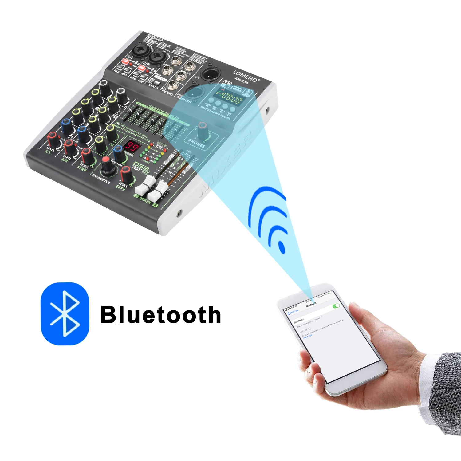 LOMEHO Mini Tastierë Përzierjen 4 6 Kanale Audio Dixhitale të Shëndoshë Mikser Profesionale 48V 99 Efekt Bluetooth USB PC Luajnë Rekord JAM-AX4 . ' - ' . 3