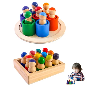 1 Set Montessori Lodrat e Grimm-së Rainbow-it Miqtë Kunj Kukullat prej Druri Lodra të Pretendojë të Luajë Njerëzit Shifrat Kukull Ngjyra Blloqe