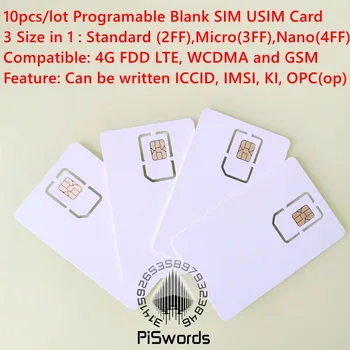 10pcs/shumë Shkruhet Programable Bosh SIM USIM Kartë 4G LTE WCDMA Kartë SIM GSM Me Mikro Nano Madhësia FF 3FF 4FF Për Milenage