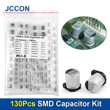 130Pcs JCCON SMD Alumini Electrolytic Capacitor Shumëllojshmëri Kit 13Values 1uF-220uF 1uF 2.2 uF 4.7 uF 10uF 22uF 47uF 100uF 220uF