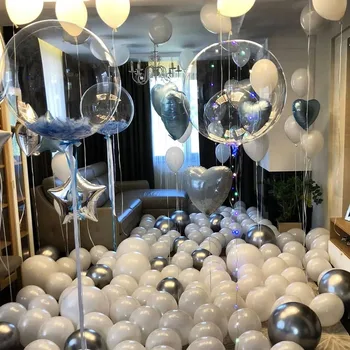 18/24/36inch Transparente Bobo Tullumbace të Qartë Helium Pastër të Bardhë Chrome Argjendi Topat e Dasmës Baby Dush Ditëlindjeje DIY Decoras
