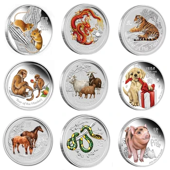 1PC Australi Zodiakut Kafshëve Argjendi Ngjyra Monedha Viti i Ri Lunar Bagëtinë Ngjyra Argjendi Lyera Përkujtimore Sfidë Monedhë