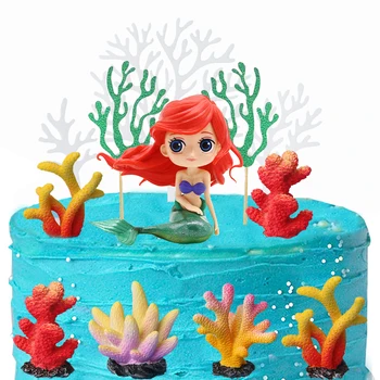 1Pcs Ditëlindja Cake Dekorimi Sirenë Tortë Topper Baby Dush alga deti Koral Tortë Cilindrave Oqean Temë Ditëlindjeje Dekorata