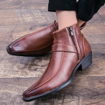 2023 Burra të Rinj e Retro Kauboj Çizme Lëkure Këpucë Chelsea Çizmet e Vuri Gishtin e Burra Çizme Zinxhir Mashkull Kyçin e këmbës Çizme Vjeshtë Dimër Këpucë