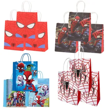 24/12/6PCS Spiderman Ditëlindjeje Dekorata Kraft Letër Dhuratë Çantë me Dorezë Ditëlindjeje të Paketimit Qese Baby Dush