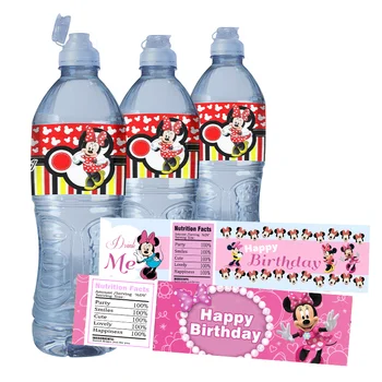 24pcs Përshtatur Minnie Mouse Ujë Mineral Shishe Etiketat Gëzuar Ditëlindjen e Partisë Ujë Shishe Gjemb Mbështjellësve Dekorimin e Furnizimit