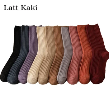 3 Çifte/Shumë Çorape Grupe Të Grave Të Ngurta Me Ngjyra Elegant Retro Të Gjata Pambuku Çorape Grave Breathable Japoneze Stil Pambuku Rastësor Të Gjatë Goditje