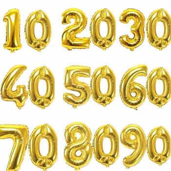 32 inch Numri figura Balona 10 20 30 40 50 60 70 80 90 vjet rritur vjetër Ditëlindjeje Vjetorin diy Dekorimin ari, argjendi