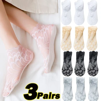 3Pairs Verës Dantella Lule Rrjetë Çorape Grave Jo-shqip të Padukshme Goditje Femra Elastike të Qetë Hollë Transparente Breathable Kyçin e këmbës Çorape