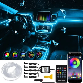 5IN1 6IN1 Neon ÇUAR Makinën e Brendshme Ambientit të Lehta Fibra Optike EL Teli Strip Dritë App USB RGB Auto Pajisje LED Llambë Dekorative