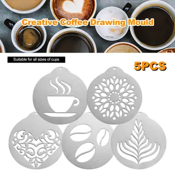 5Pcs Çelik Kafe rrjetëz me qëllim Myk DIY Layering Shabllon Mur Kapuçin Template Kurorë Myk Tortë Ujdisje Coffeeware