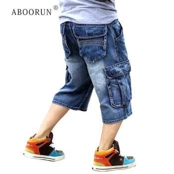 ABOORUN Mens Plus Size Lirshme Baggy Xhins pantallona të shkurtra Modës Streetwear Hip Hop Skateboard Ngarkesave Xhinse të Shkurtra për Meshkuj R1402