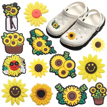 Ardhja e re 1-13Pcs PVC Bukur Sunflowers Këpucë Buckle Pajisje të Rritur Modës Shapka Këpucëve Bukuri të Përshtaten Croc Jibz