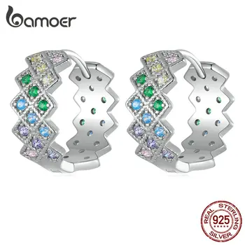Bamoer 925 Sterling Silver Rhombus Model të Gjallë Diamanti Vesh Buckles Rainbow Zircon një palë Vathë për Gratë Bizhuteri Gjobë BSE827
