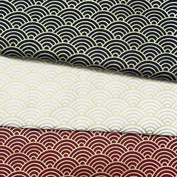 Blu marinë Valë të Bardhë Pambuku Bronzi Pëlhurë Për Qepje Kimono Kukulla & Çanta, një punë qëndistari DIY Kolazh Leckë,Japoneze Stilit të Rrobave