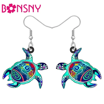 Bonsny Akrilik E Bukur Të Gjelbër Breshkat E Detit Dangle Një Palë Vathë Oqean Kafshët Rënie Charms Për Gratë E Vajzat Miqtë Dhurata Modës Bizhuteri