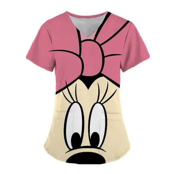 Disney Minnie Mickey Print Workwear Gratë e Punëtorëve Shëndetësor Uniforme Sallon Bukurie Rrobat e Shkurreve të Maleve Këmishë Mjekësore Infermiere Punëtorëve Y2K