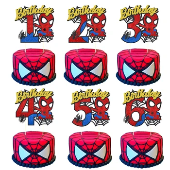 Disney Spiderman Dekoratë Tortë 1 2 3 4 5 6 8 Tortë Cilindrave Tortë Flamurin për Baby Dush Gëzuar Ditëlindjen Furnizimet e Partisë Tortë Dekor