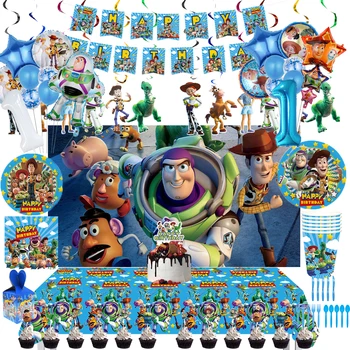 Disney Toy Story Ditëlindjeje Furnizimet Tullumbace Buqetë Pjata, Gota Pecetë Tortë Topper Mbulesë Tavoline Fëmijët E Baby Dush Partia Dekor