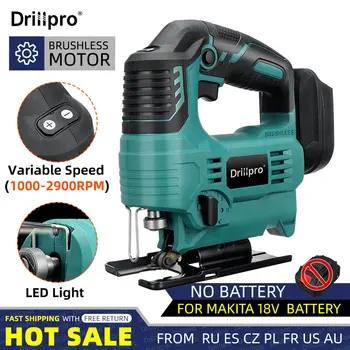 Drillpro 2900RPM 65mm 18V Brushless Jigsaw Elektrike Jig Pa Teh të Rregullueshme Njoftime LED Power Tool për Makita 18V Baterisë