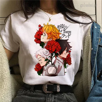 E Premtuar Neverland Print T Shirt Burra Cute Anime Japoneze Tshirt Emma Norman Ray Harajuku Cartoon Grafike T-shirt Unisex Tee