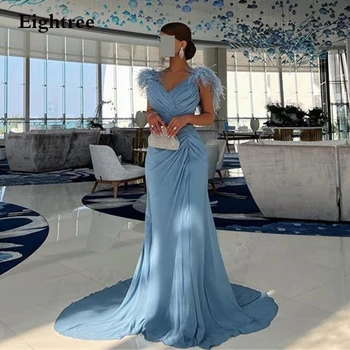Eightree Formale Elegante Chiffion Prom Dresses Sirenë Pupla Pleat V Qafë Të Gjatë Mbrëmjes Vishen Rrobë De Soirée Partisë Rritur 2023
