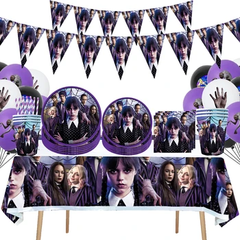 Filmin E Mërkurë Addams Ditëlindjeje Dekorimin Flamurin Tullumbace Tableware Festive Ngjarje Furnizimet Dekorimin E Shtëpisë Sfond