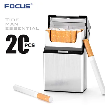 FOKUS të Përmirësuar Versionin e Cigareve rast bartësi 20pcs cigare Metalike Cigaret Kuti Magnetike Kapak Ultra të Hollë e Magazinimit Kuti Pasqyrë Fund