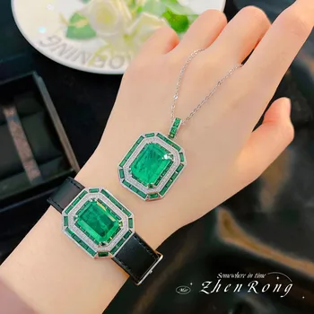 Foydjew Të Re Luksoze Projektuesi Bizhuteri Simulimi Emerald Gjelbër Varëse Necklaces Për Gratë Me Cilësi Të Lartë Wristband Rrathë Vendos