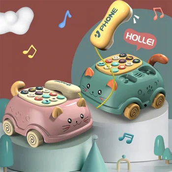 Fëmijë Lodër Telefon Cartoon Simuluar Fiks Toddler Telefon Tërhiqni Luajnë Telefon Me Thirrje Muzikë Edukimin E Hershëm Lodra Dhurata Për Fëmijët