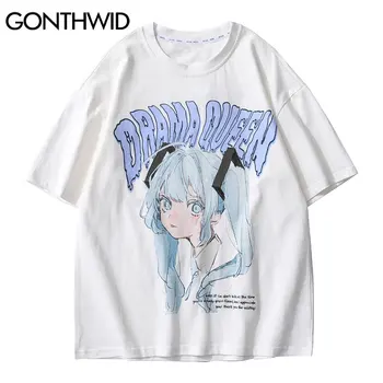 GONTHWID Tshirts Streetwear Japanese Anime Cartoon Vajzë të Shtypura T-Shirt Harajuku Hip Hop Hipster Rastësor Verës Lirshme Tees Krye