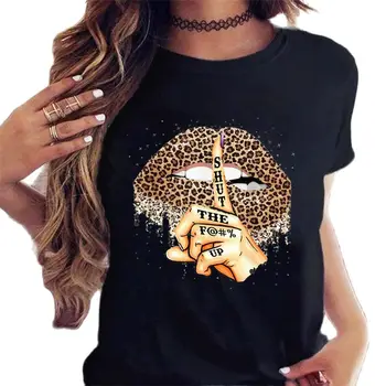 Gratë Leopard Puth Buzët Sexy Zi Qesharake SummerSoft T Shirt Femra Flutur Watercolor Grafik Y2K VITEVE ' 90 Krye Tee